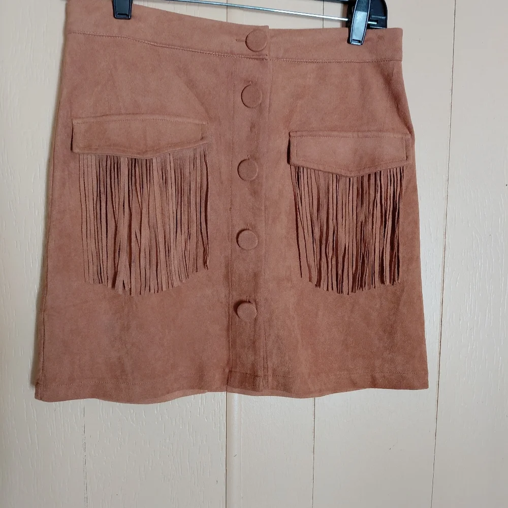 Flying Tomato Brown Fringe Mini Skirt Size M - Picture 3 of 6